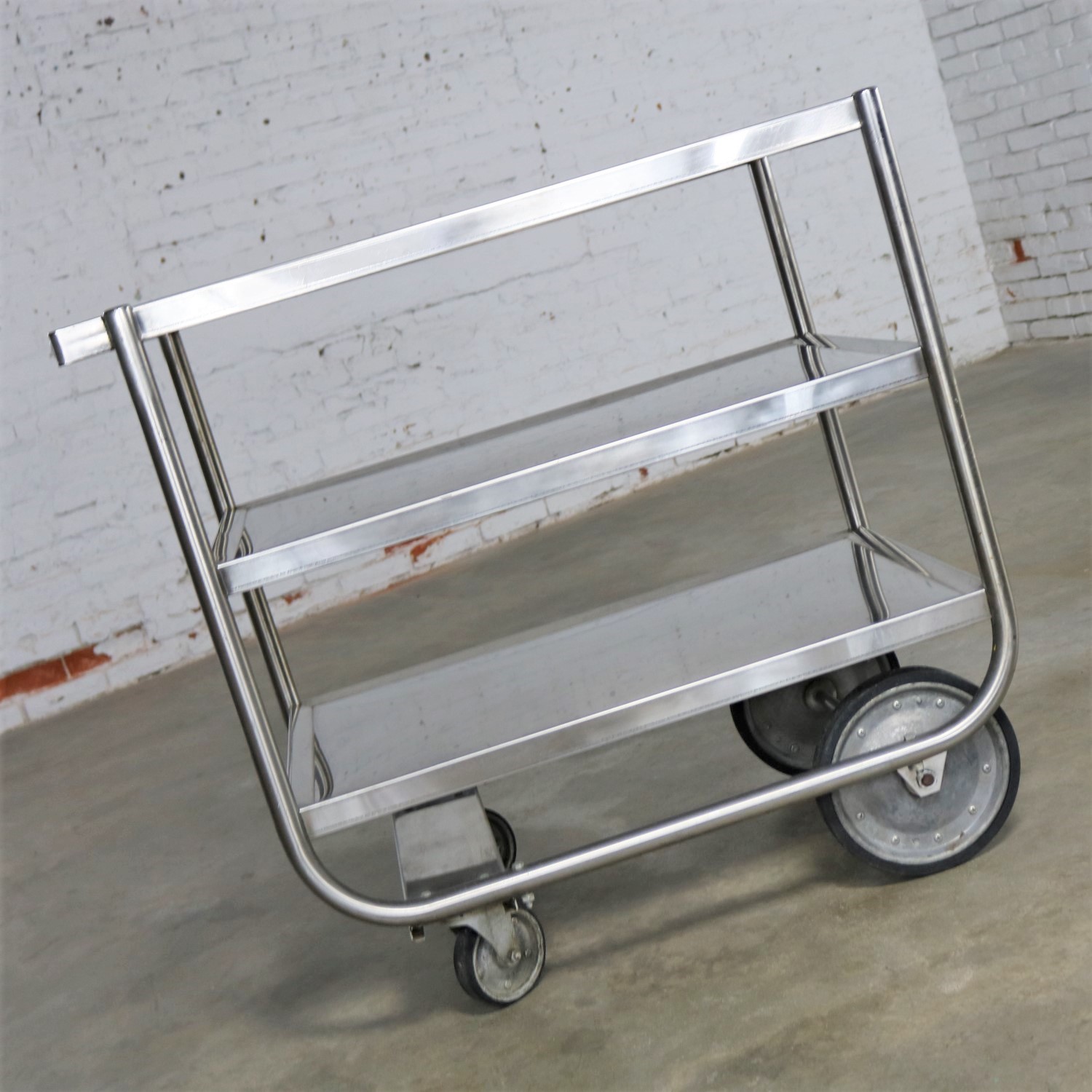 Industrial Three Tier Stainless Steel Rolling Cart Vintage warehouse 414