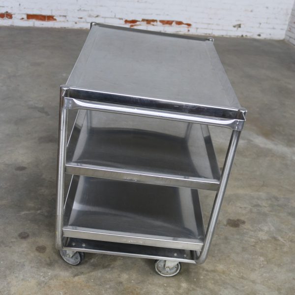 Industrial Three Tier Stainless Steel Rolling Cart Vintage