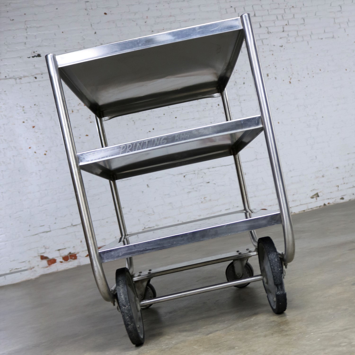 Industrial Three Tier Stainless Steel Rolling Cart Vintage warehouse 414