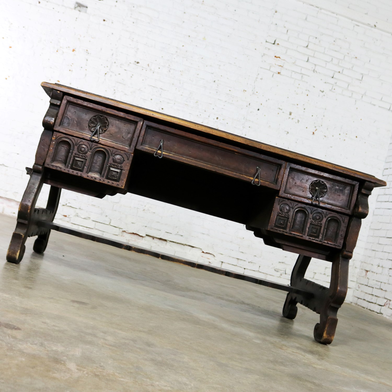 Spanish Revival Style Desk with Hand Wrought Hardware by Artes De Mexico