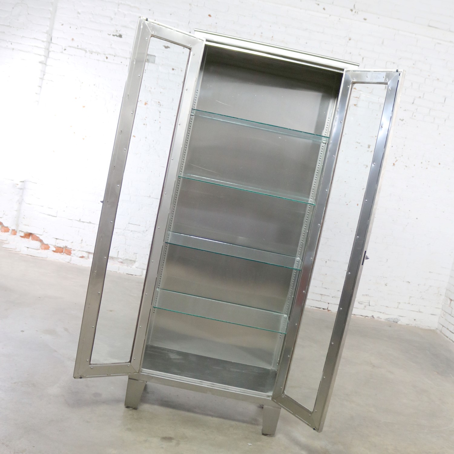 Vintage Stainless Steel Industrial Display Apothecary Medical Cabinet with Glass Doors and Shelves #7