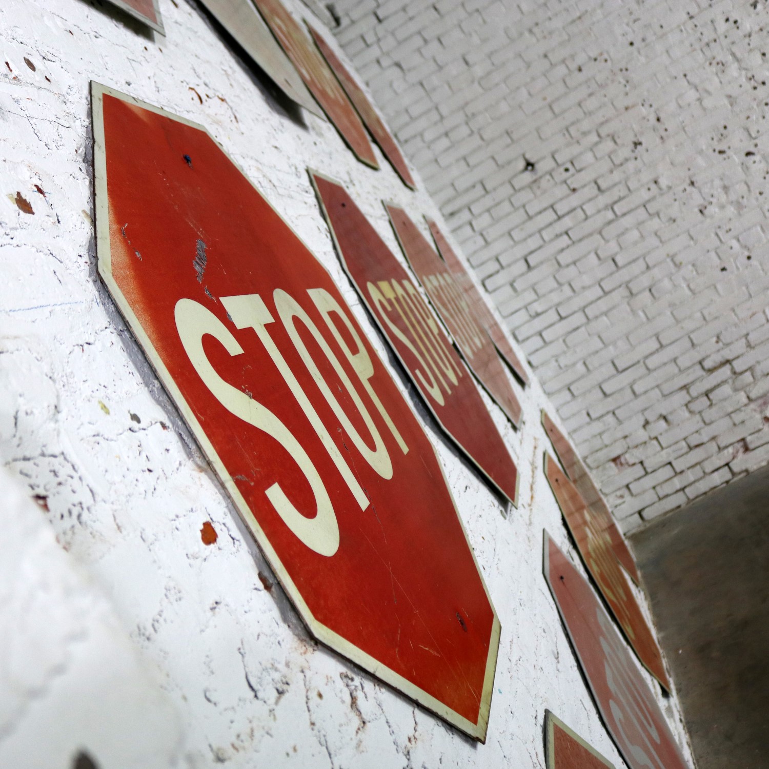 Twelve Vintage Metal Stop Signs