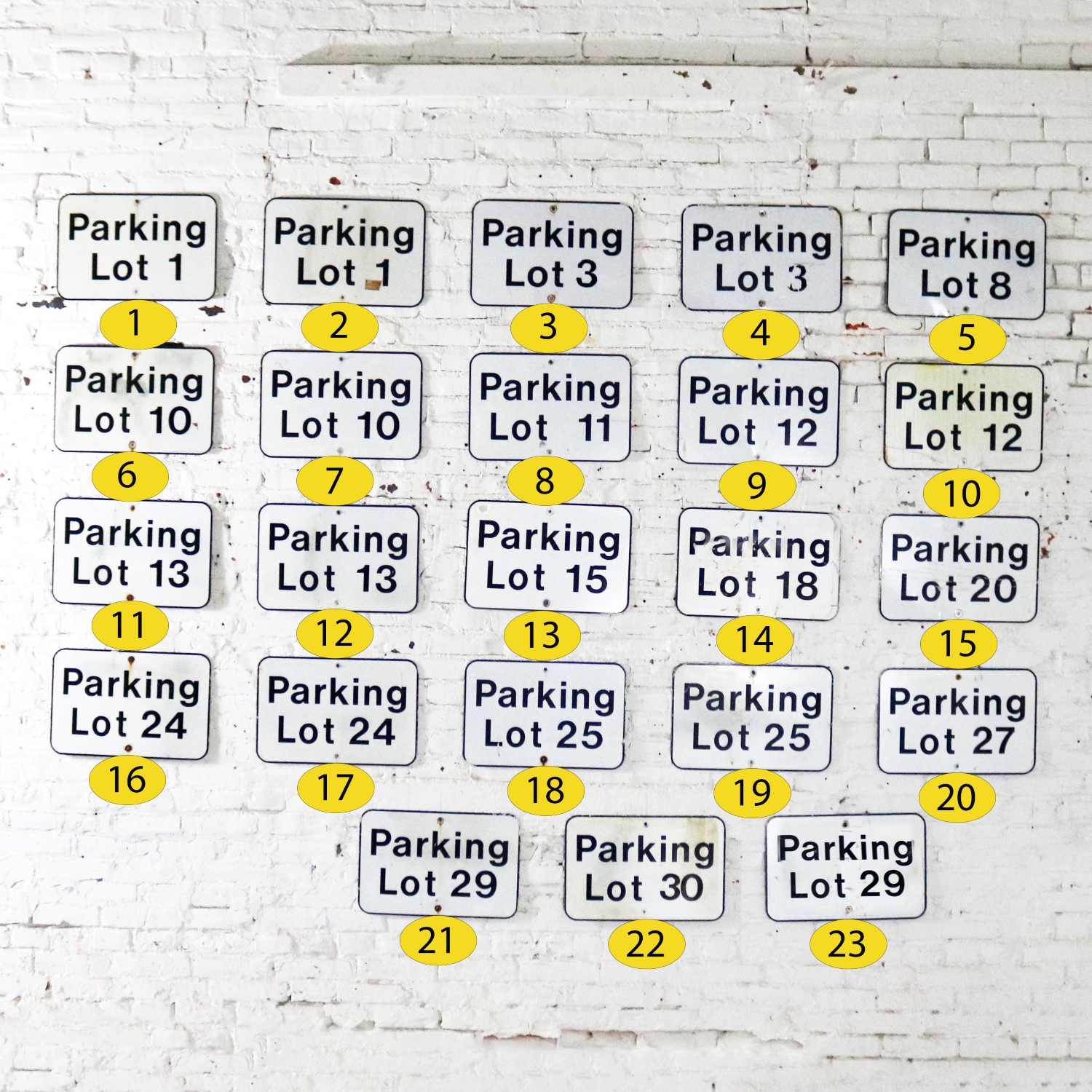 Twenty-Three Vintage Metal Parking Lot Number Signs