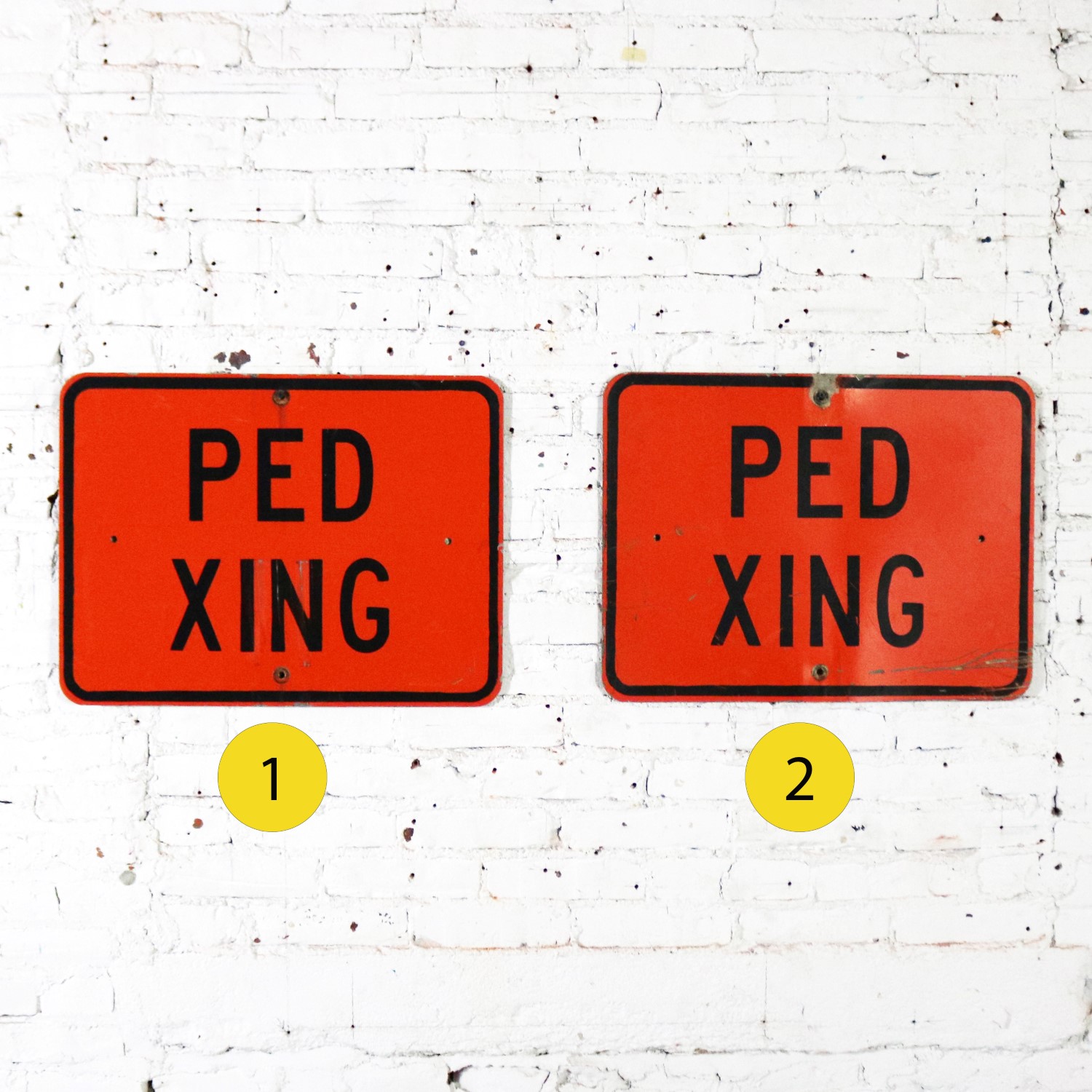 Vintage Ped Xing Florescent Orange Metal Traffic Signs