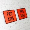 Vintage Ped Xing Florescent Orange Metal Traffic Signs