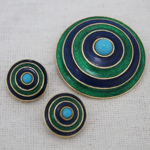 Vintage Mid-Century Mod Florenza Concentric Circle Enamel Brooch and Earring Set