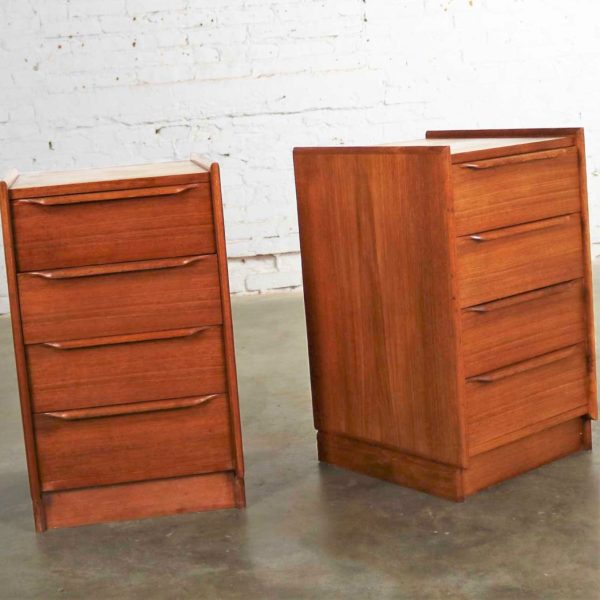 Pair Vintage Scandinavian Modern Teak Four Drawer Night Stands from Scandiline