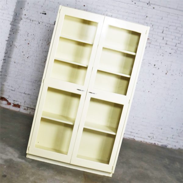 Industrial Metal Cabinet with Glass Doors for Display or Bookcase – Two Available