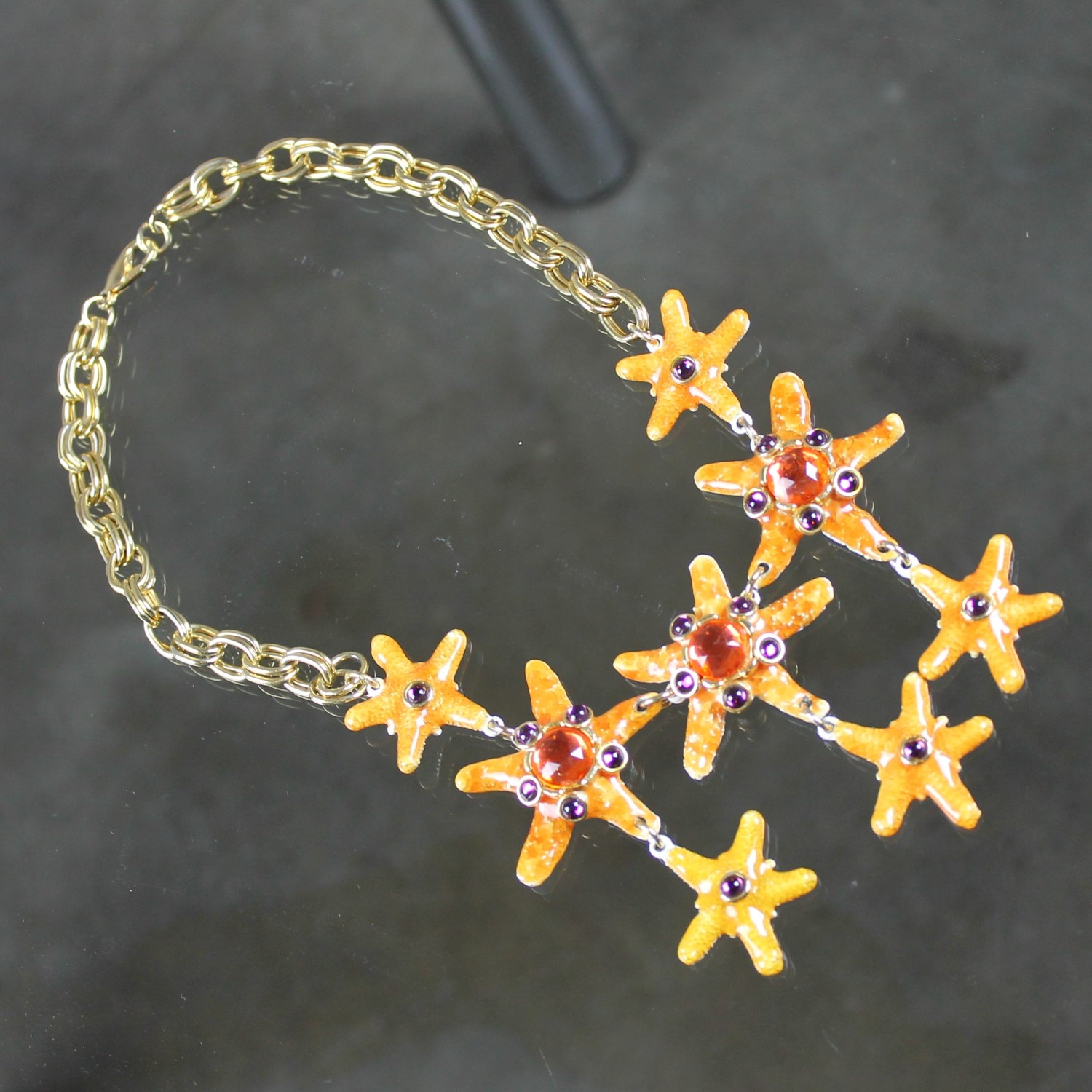 Vintage Gem-Craft Bejeweled Starfish Bib Necklace, Signed CRAFT ©