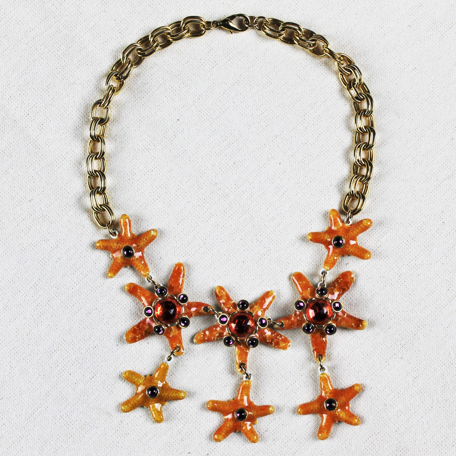 Vintage Gem-Craft Bejeweled Starfish Bib Necklace, Signed CRAFT ©