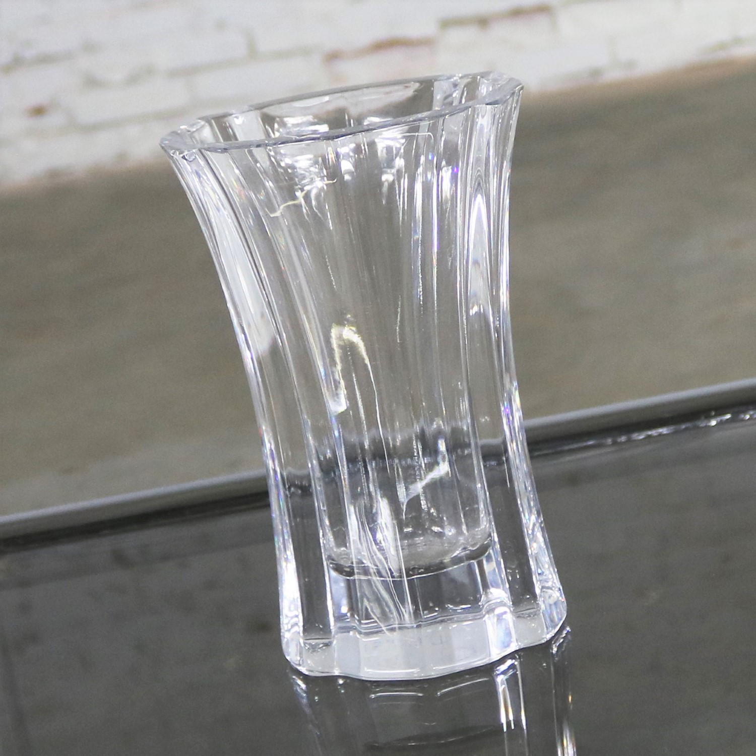 Orrefors Eight Inch Crystal Vase by Lars Hellsten Signed and Numbered LH 4599-22