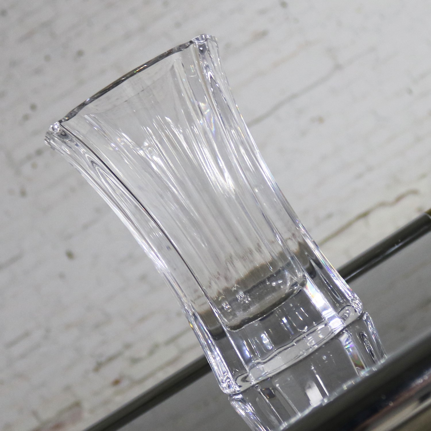 Orrefors Eight Inch Crystal Vase by Lars Hellsten Signed and Numbered LH 4599-22