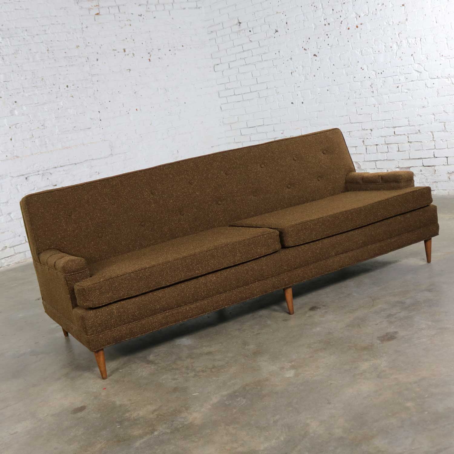 Brown Tweed MCM Lawson Sofa Tight Button Back Manner of Baughman or Wormley