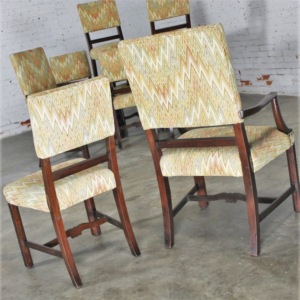 Vintage Set of 10 Georgian Revival Chippendale Style Upholstered Dining Chairs