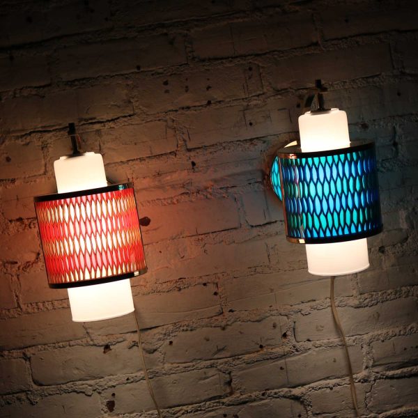 Two Moe Lighting Honeycomb Wall Sconces in Emerald Blue & Tangerine Gold