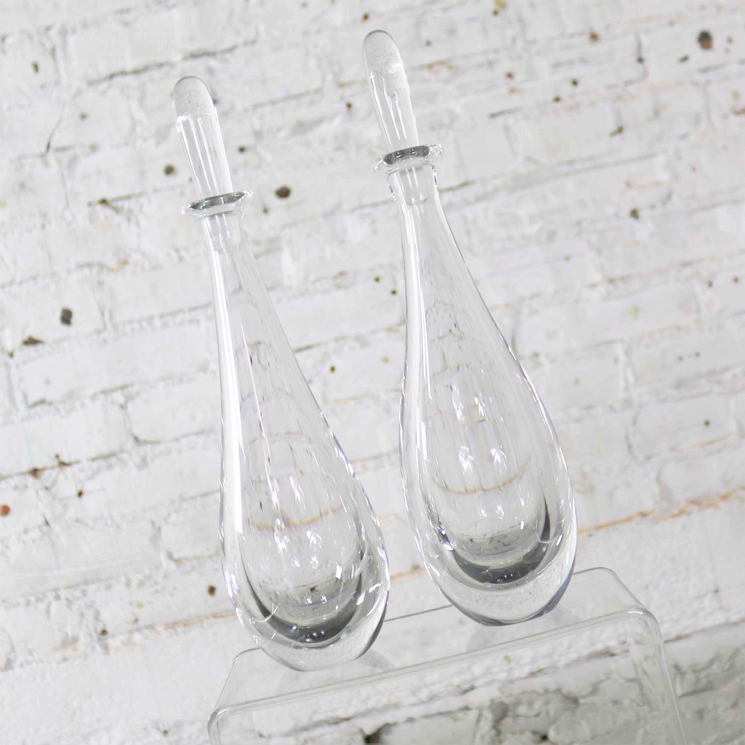 Pair of Clear Glass Orrefors Decanters by Vicke Lindstrand Mid Century Modern