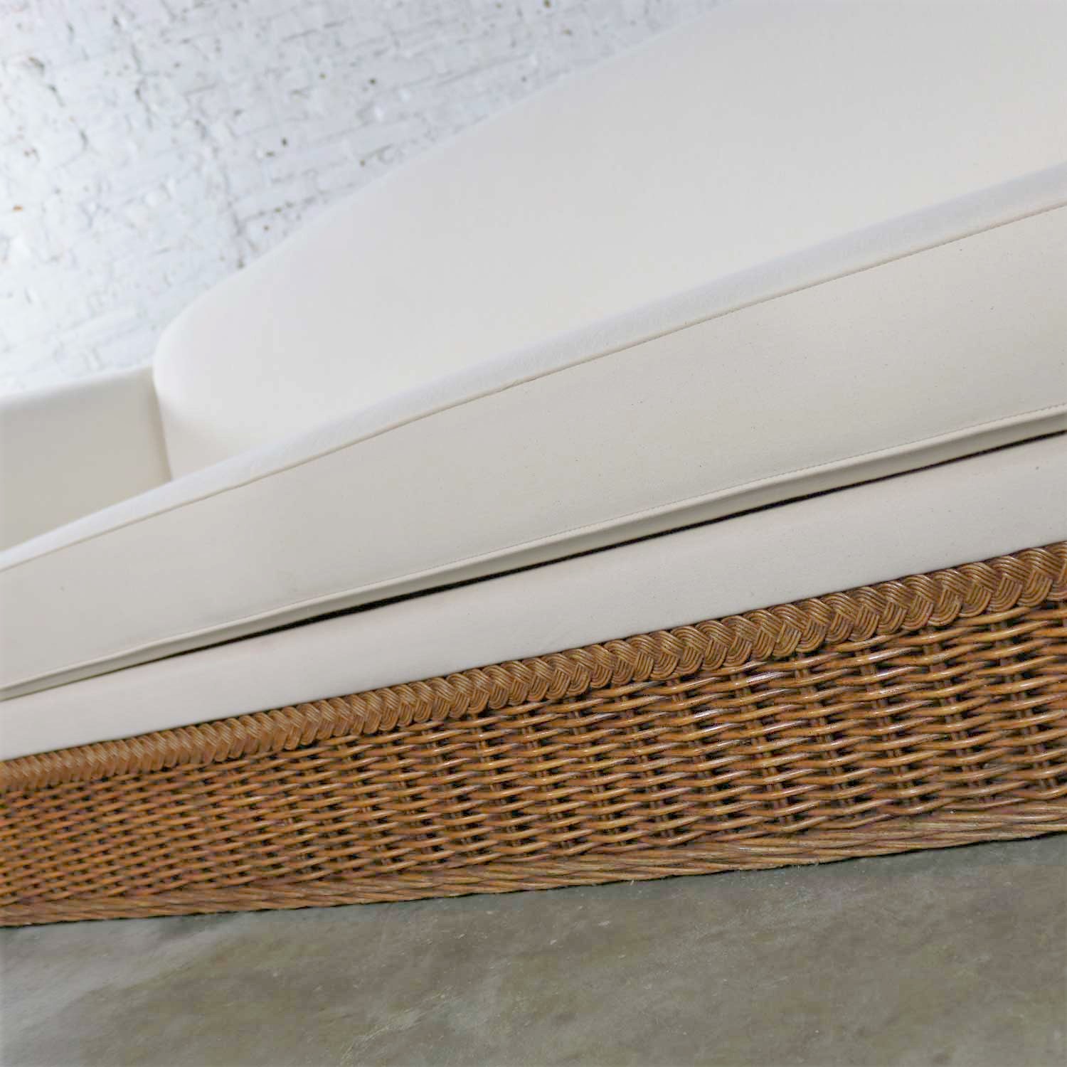 Vintage Modern Wicker Sofa Manner Michael Taylor in New White Canvas