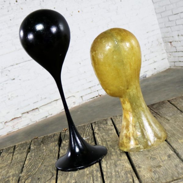 Pair Hat or Wig Display Head Stands Fiberglass Mid Century Modern Tulip Base