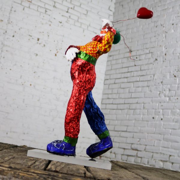 Fun Bright Mixed Media Folk Art Clown Sculpture with Balloon Paper Maché