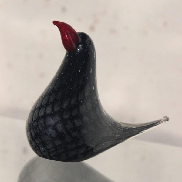 Mid Century Modern Vintage Murano Glass Black Bird with Red Beak