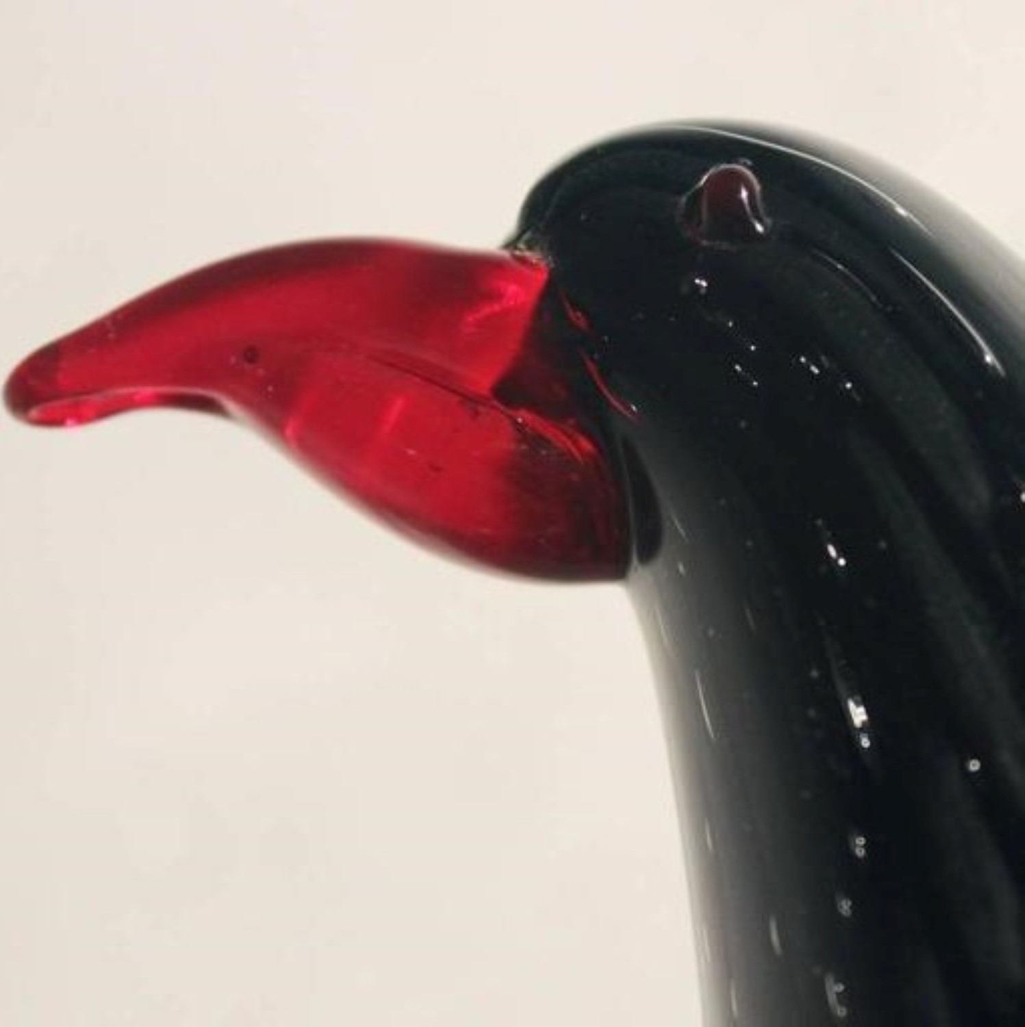Mid Century Modern Vintage Murano Glass Black Bird with Red Beak