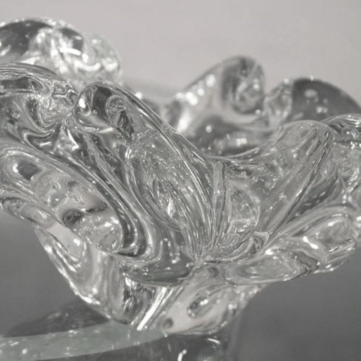 Clear Murano Art Glass Flower Bowl with Controlled Bubble Design