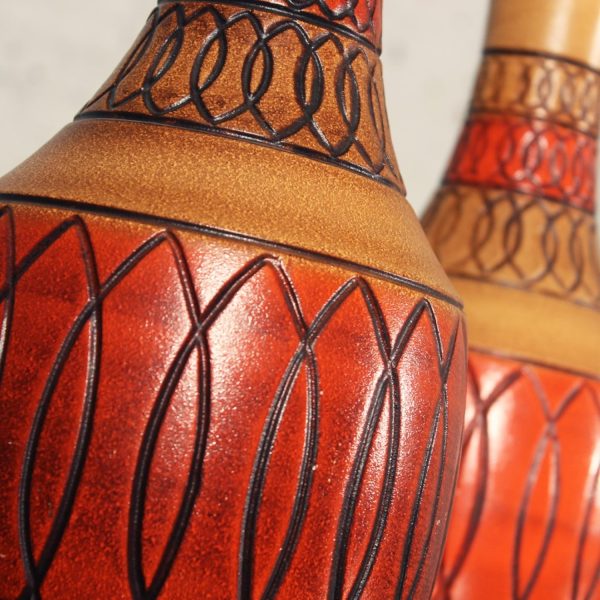 Vintage Royal Haeger Style Red Orange Ceramic Table Lamps – a Pair