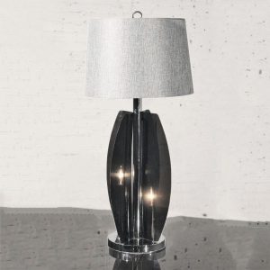 Mid-Century Modern Smoke Gray/Grey Lucite and Chrome Table Lamp