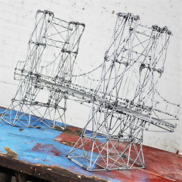 Vintage Folk Art Wire Suspension Bridge Model Sculpture