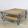 American Industrial Oak and Steel Pallet Coffee Table Three by Five Feet