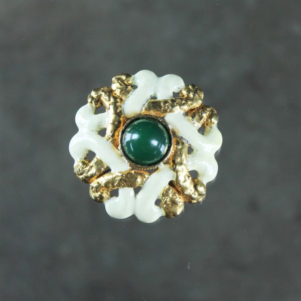 Vintage KJL Kenneth J. Lane Brooch in Gold-tone and White Enamel