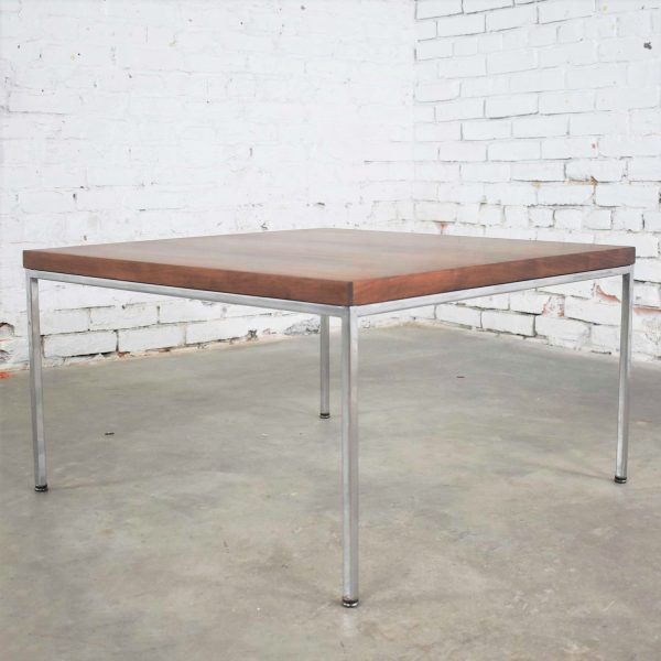 Mid Century Modern Chrome & Walnut End or Coffee Table in the Style of Florence Knoll