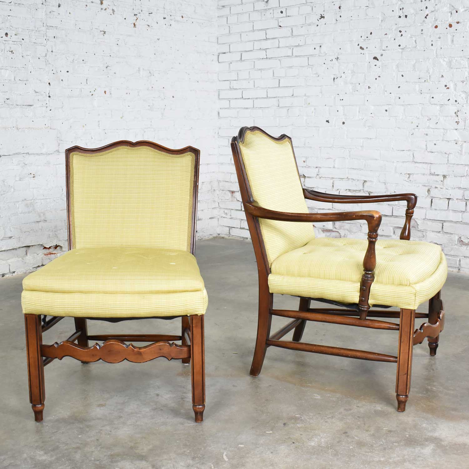 Pair of Georgian Revival His and Hers Accent Chairs in Golden Yellow