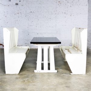 Rustic Arts and Crafts Black and White Diner Booth Banquette Table and Benches