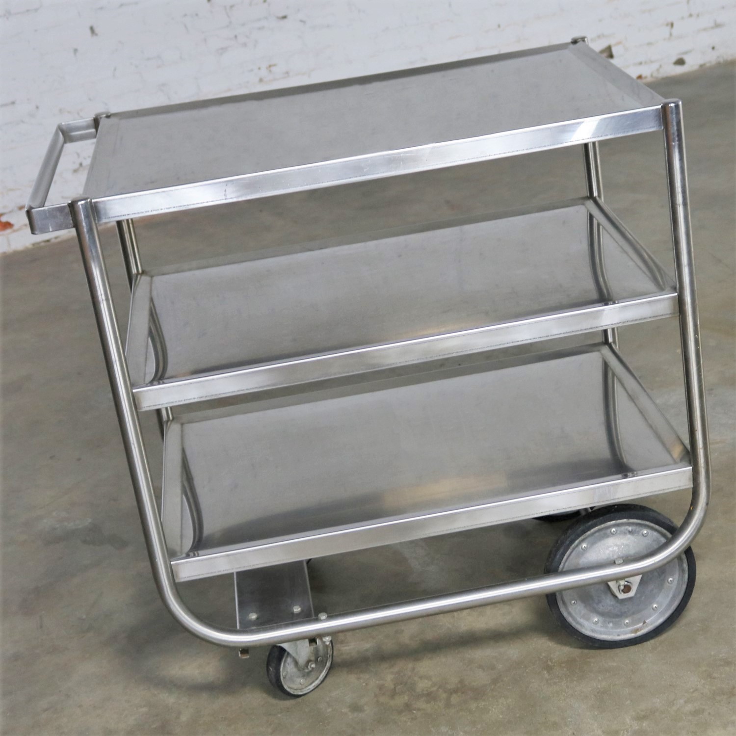 Industrial Three Tier Stainless Steel Rolling Cart Vintage