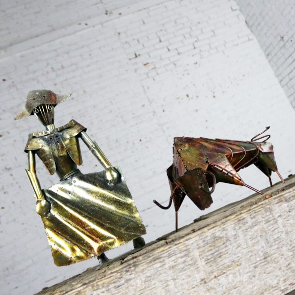 Brutalist Torch Cut Metal Bull and Matador Sculpture Mid Century Modern