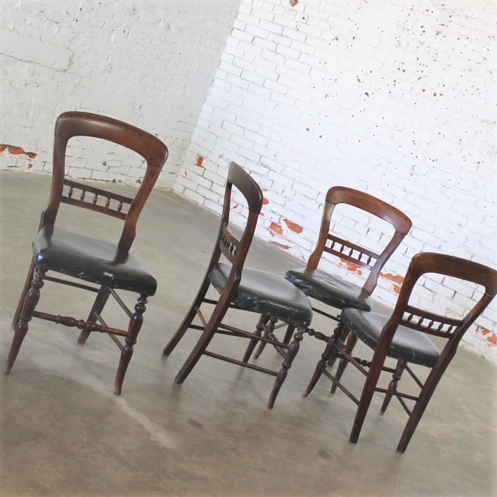 Set of Four Antique Victorian Hairpin Back Dining Chairs
