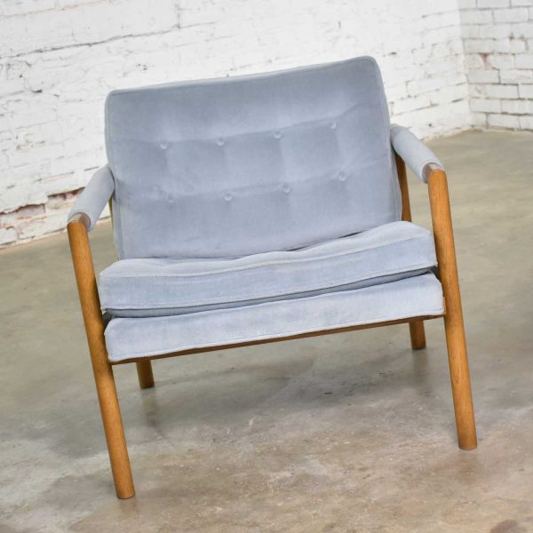 Mid Century Modern Lounge Club Chair with Wood Frame and Ice Blue Velvet