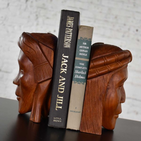 Vintage Tribal Carved Wood Figural Bookends Heads Only