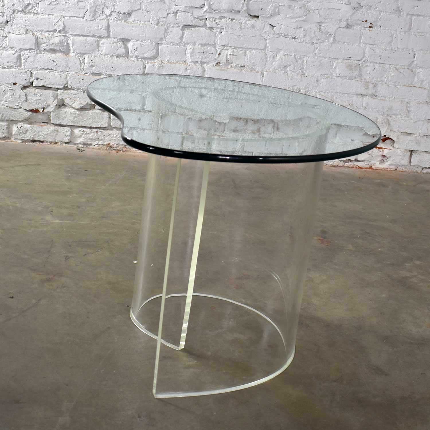 Vintage Hollywood Regency Lucite Snail or Spiral End Table with Kidney Shaped Glass Top