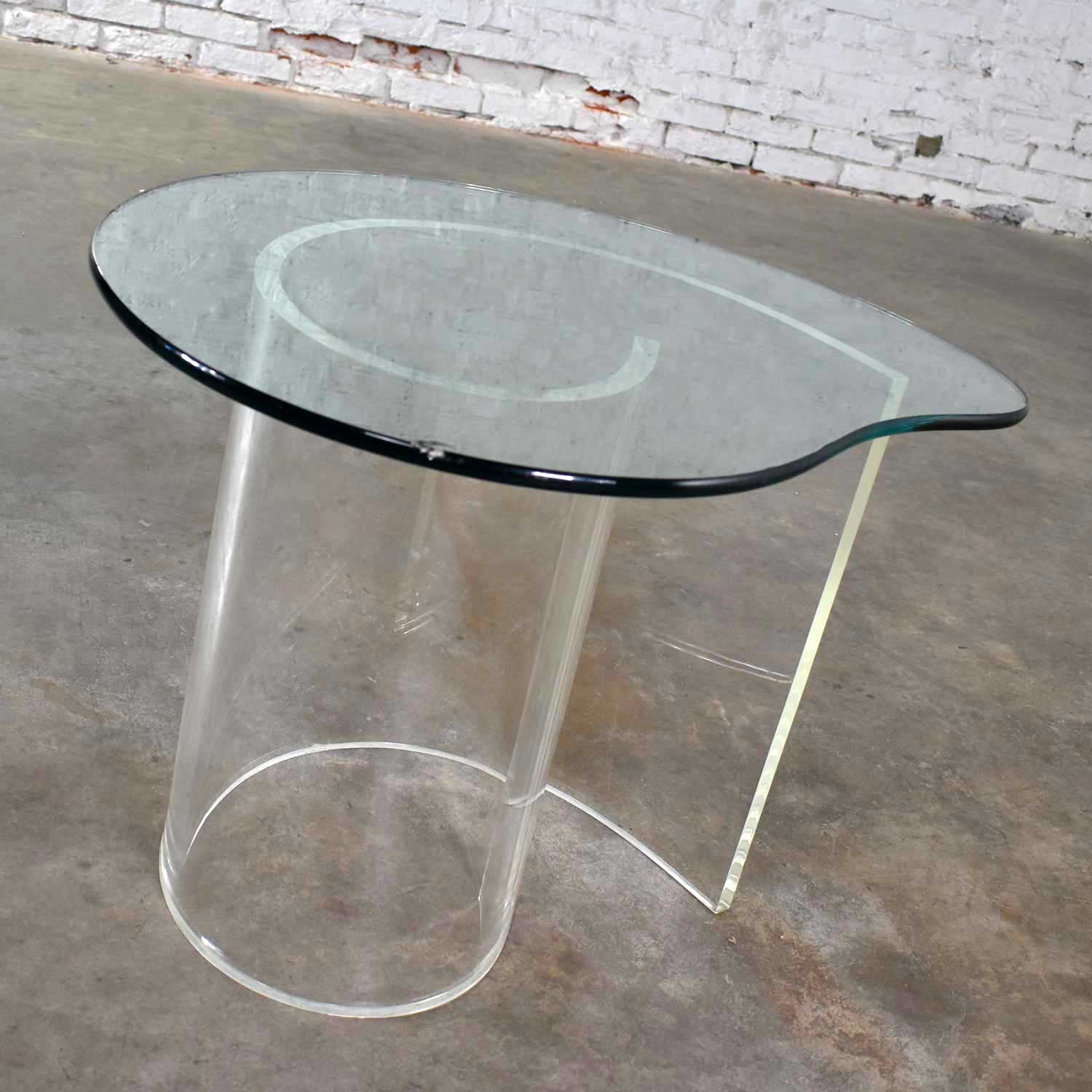 Vintage Hollywood Regency Lucite Snail or Spiral End Table with Kidney Shaped Glass Top