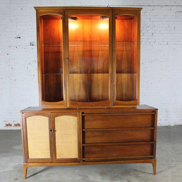 Vintage Lane Mid-Century Modern Rhythm China Cabinet Lighted with Cane Doors