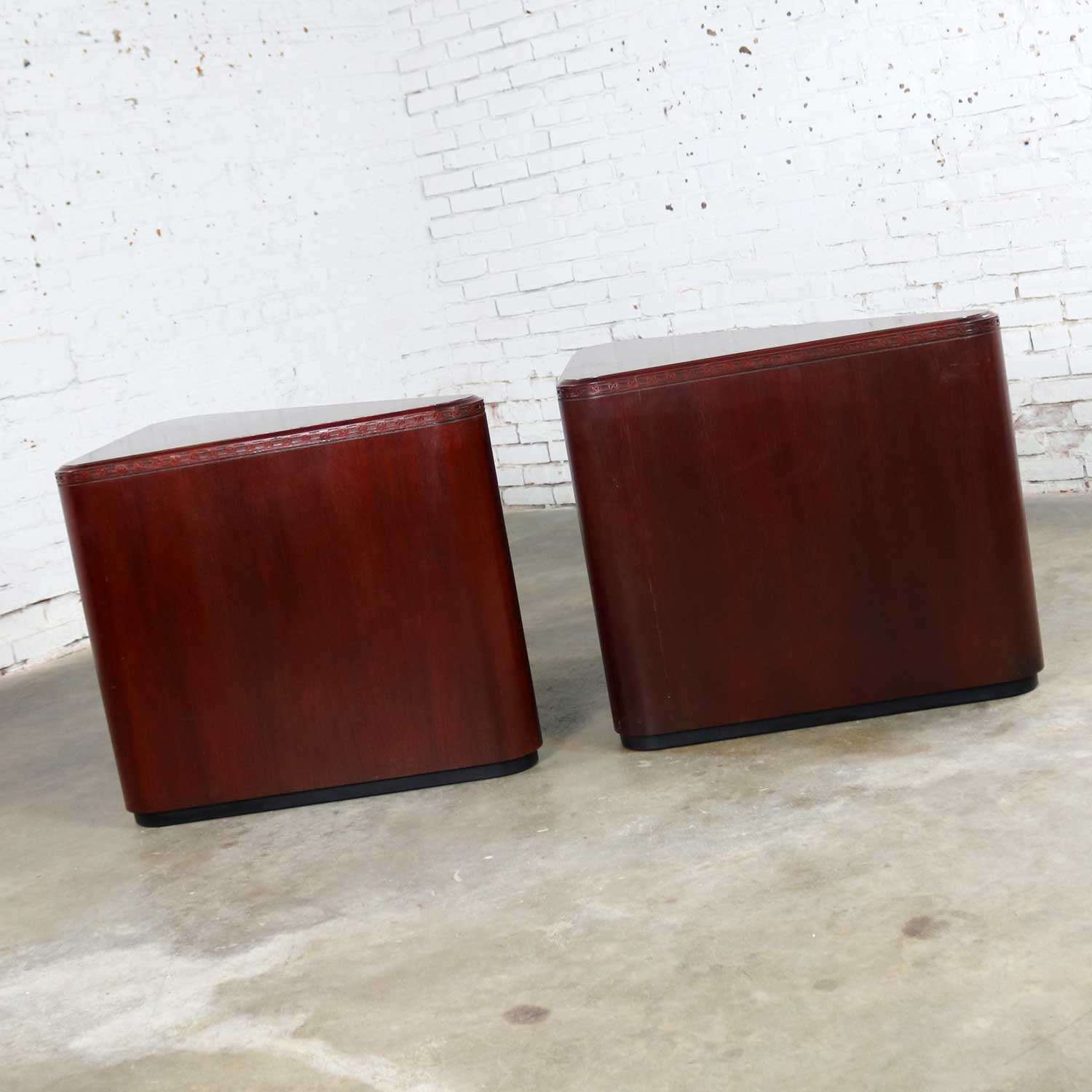 Vintage Pair of Mahogany Triangular End Tables or Pedestals