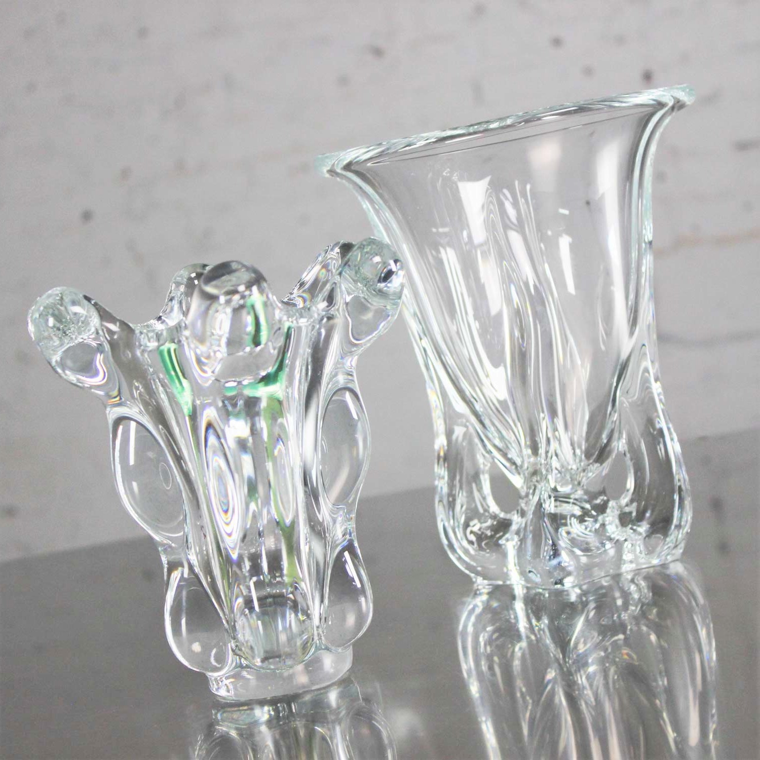 Vintage Mid-Century Modern Art Glass Vannes Le Chatel Crystal Vases
