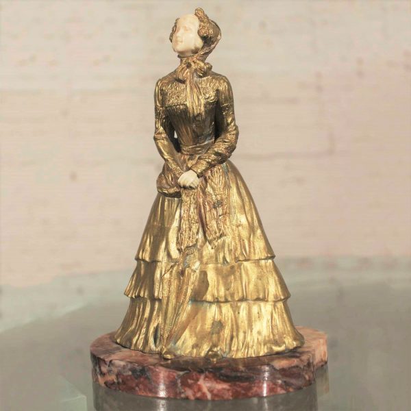 René-Paul Marquet Gilt Bronze Chryselephantine Art Nouveau Sculpture Parasol circa 1910
