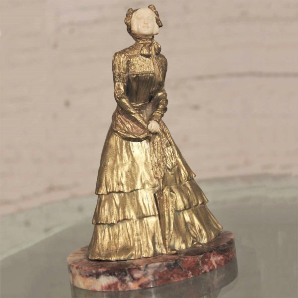 René-Paul Marquet Gilt Bronze Chryselephantine Art Nouveau Sculpture Parasol circa 1910