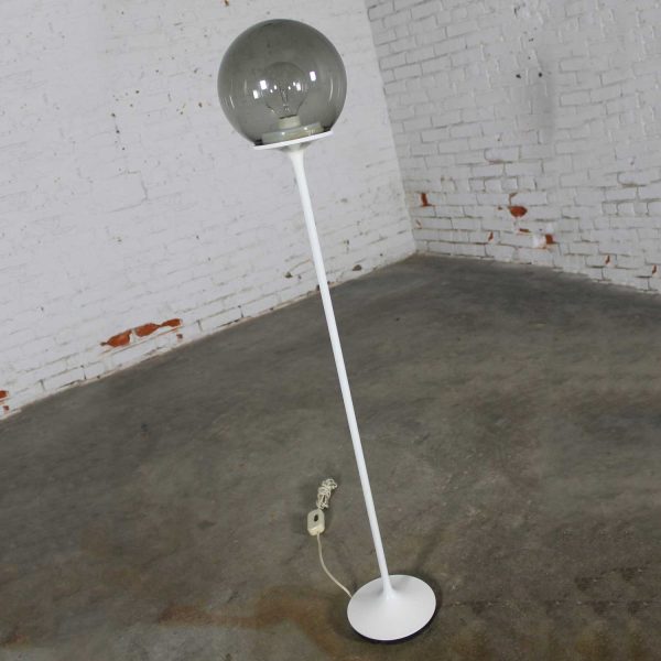 Stemlite Floor Lamp by Billy Curry for Design Line White with Smoke Glass Globe