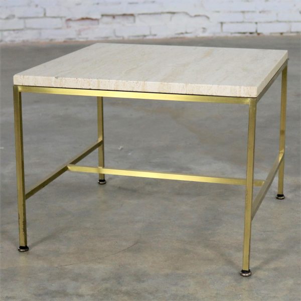 Paul McCobb for Directional Brass Frame and Travertine Top Side Table