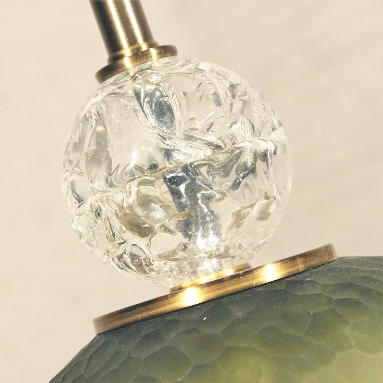 John Richard Buffet Table Lamp Green Glass & Crystal w/Black & Gold Accents