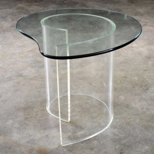 Vintage Hollywood Regency Lucite Snail or Spiral End Table with Kidney Shaped Glass Top